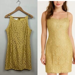 Gunne Sax Jessica McClintock Gold Lace Mini Cocktail Dress Sz 13/14